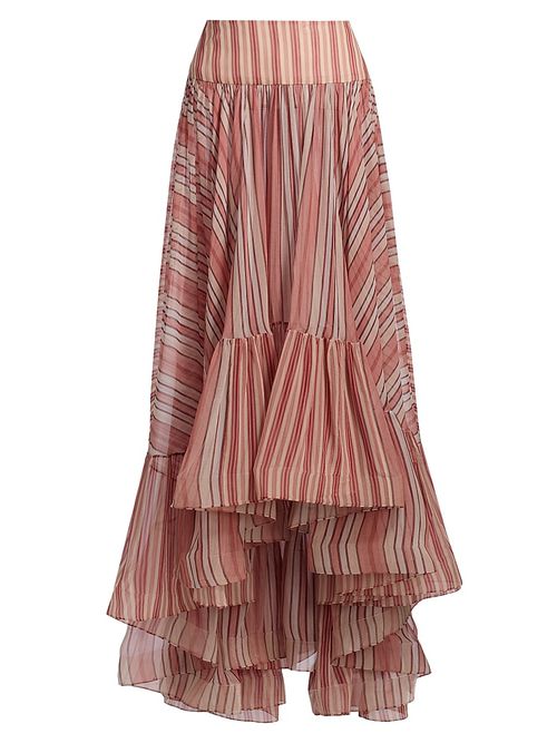 Women's Story Striped High-Low Maxi Skirt - Red Stripe