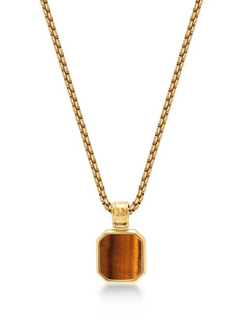 Tiger eye-pendant chain necklace - Gold