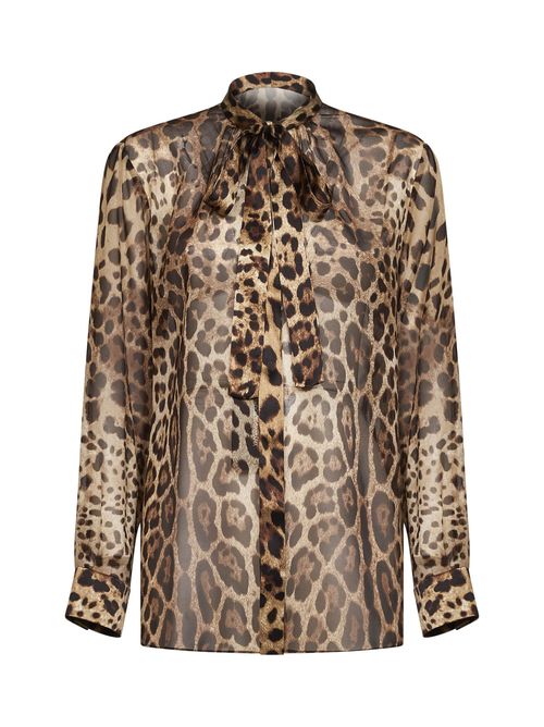 Leopard Print Silk Georgette Shirt — Brown