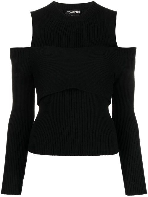 Cold-shoulder wool jumper - Black