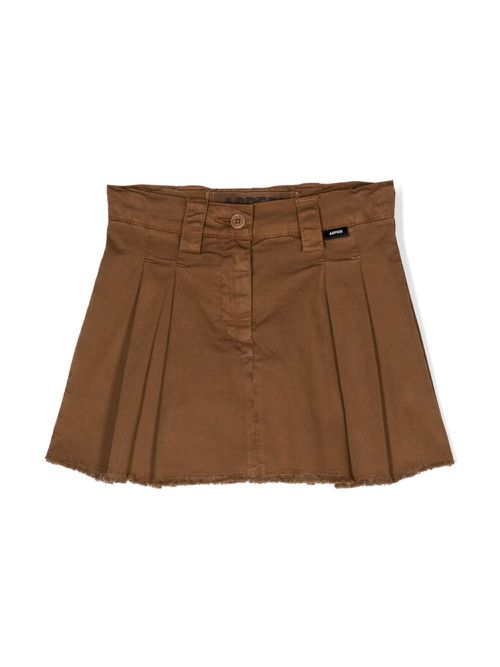 Frayed-hem pleated skirt - Brown