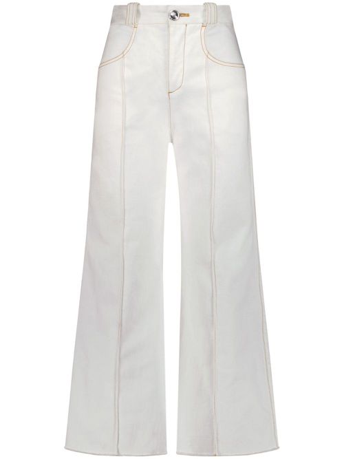 Wide-leg contrast-stitch jeans - White