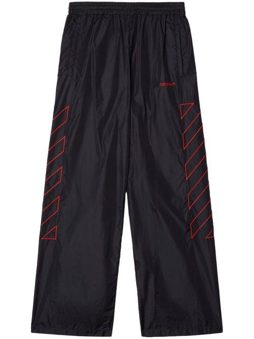 Diag-stripe embroidered track pants - Black