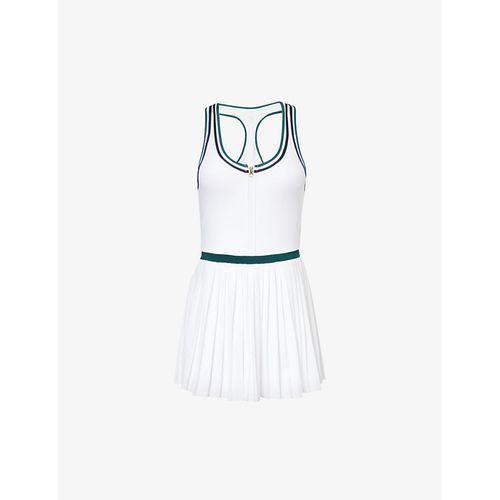 Womens White/ Forest Jane Scoop-neck Recycled-polyester Blend Mini Dress L
