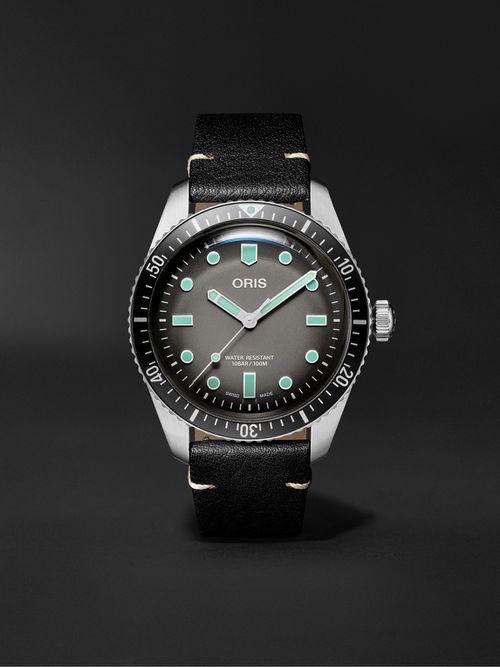 Divers Sixty-Five Automatic 40mm Stainless Steel and Leather Watch, Ref. No. 01 733 7707 4053-07 5 20 89 - Men - Gray