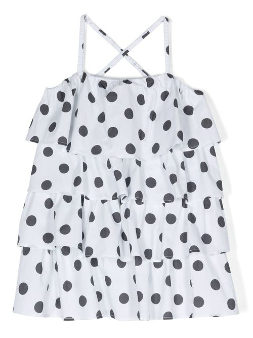 Polka-dot ruffled mini dress - White