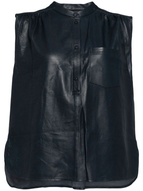 Sleeveless leather blouse - Blue