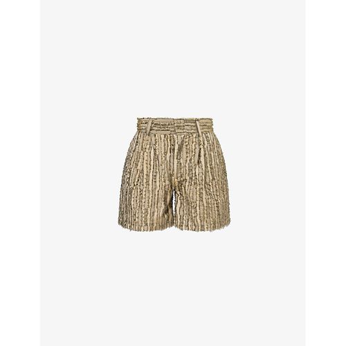 Mens Khaki/Olive Frayed Mid-rise Woven Shorts L