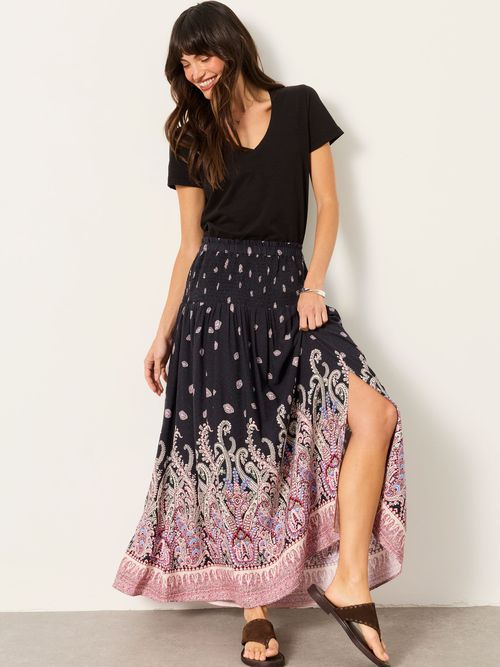 FatFace Black Paisley Harper Midi Skirt