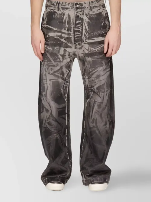 Rick Owens - abstract pattern wide leg jean