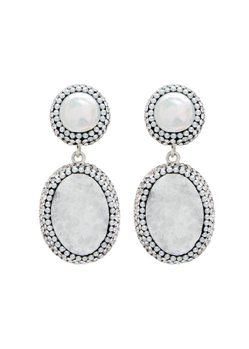 Soru Jewellery Baroque Pearl and Chalcedony Sterling Silver Drop Earrings