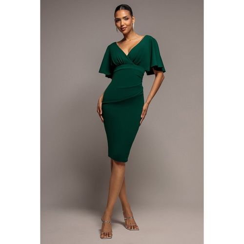 Goddiva Flutter Sleeve Wrap Midi Dress - Emerald Green