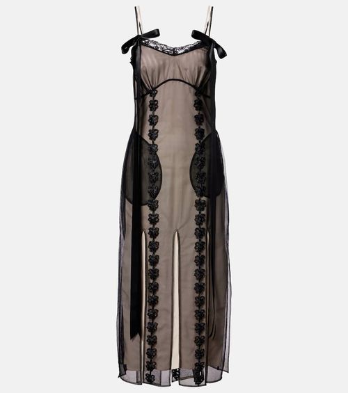 Lace-trimmed sheer midi dress