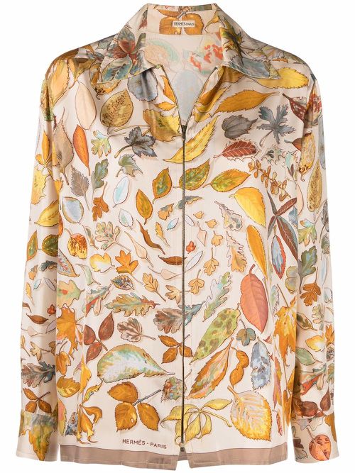 1990s pre-owned leaves print silk shirt - Neutrals