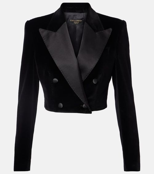 Cropped cotton-blend velvet blazer