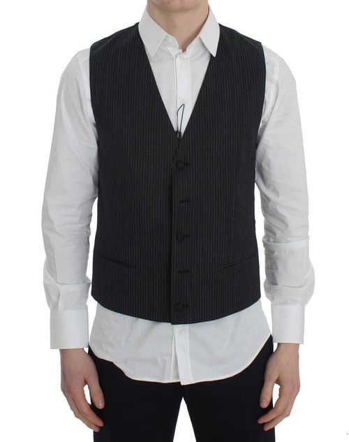 Pinstriped Wool Vest — Gray