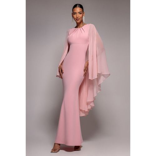 Goddiva Cape Sleeve Chiffon And Scuba Crepe Maxi Dress - Blush Pink