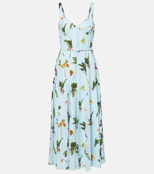 Floral belted cady midi dress