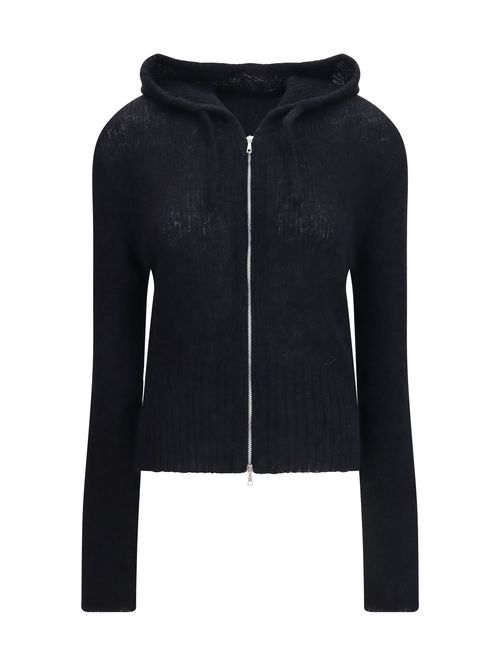 Alpaca-Blend Zip-Up Hoodie — Black