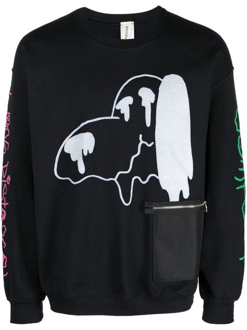 Graphic-print ribbed sweatshirt - Black