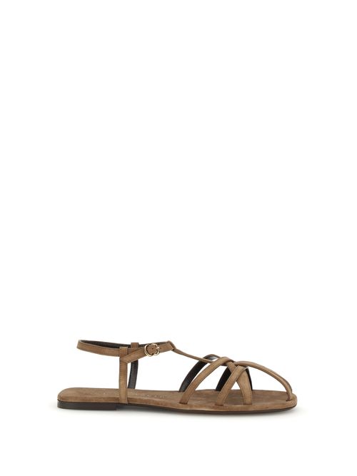 Caged Calf Leather Sandals — Beige