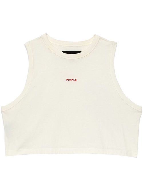 Logo-embroidered cropped top - White