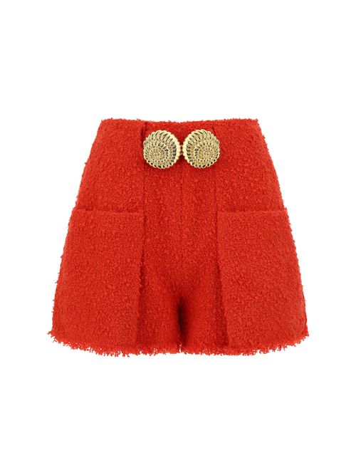 2 Pkts Btn Escargot Belted Tweed Shorts