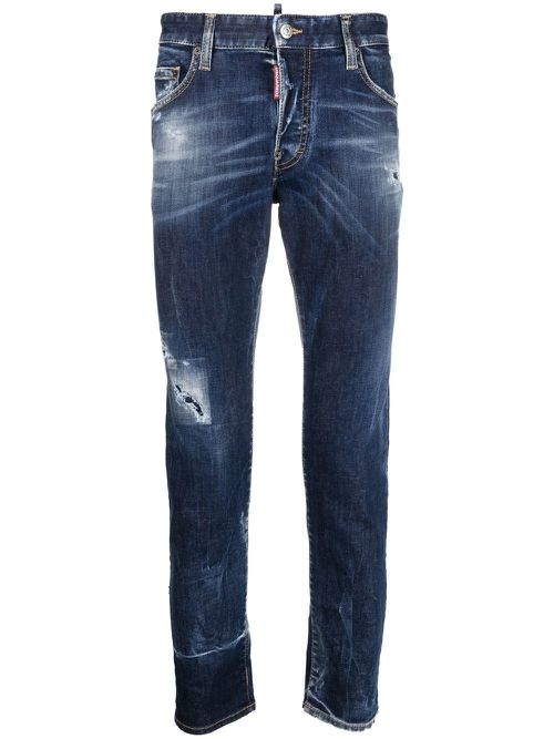 Distressed-effect slim-fit jeans - Blue
