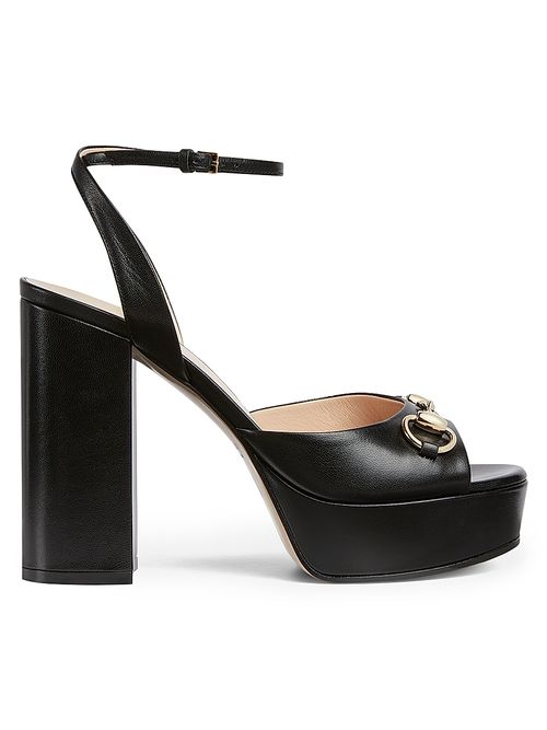 Women's 115MM Horsebit Leather Platform Sandals - Black