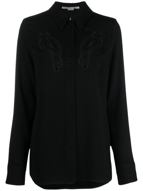 Bird-embroidered long-sleeve shirt - 1000 BLACK