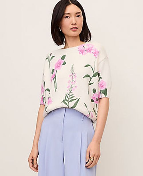 Ann Taylor Petite Floral Jacquard Sweater Tee
