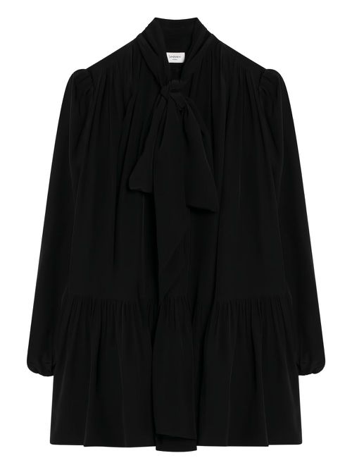 Bow-neck tiered mini dress - Black
