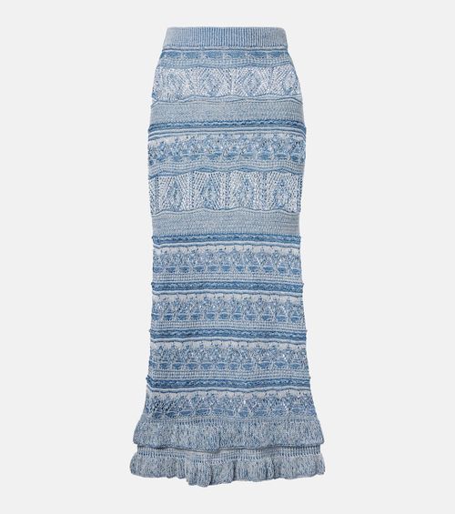 Crochet ruffled cotton maxi skirt