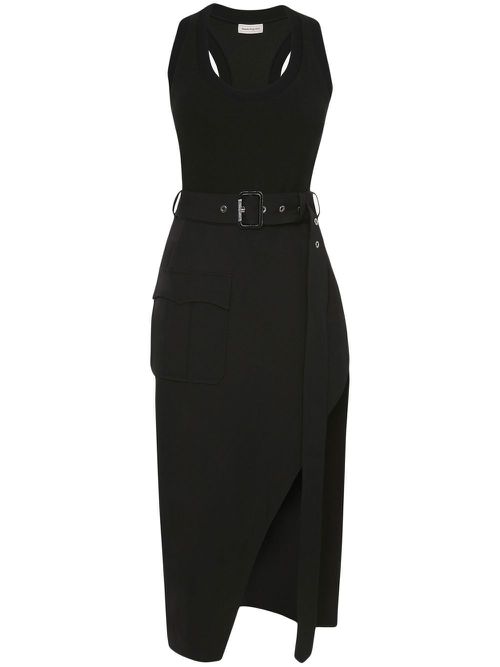 Trompe l'oeil midi dress - Black