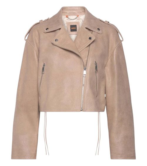 Beige Solid Notched Lapel Jacket