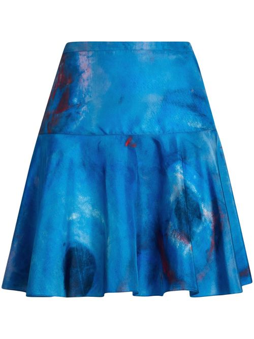 Abstract-print silk skirt - Blue