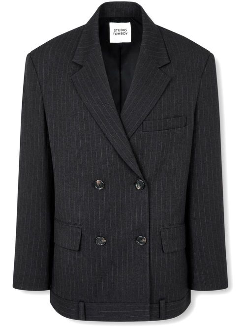 Double-breasted pinstripe blazer - Black