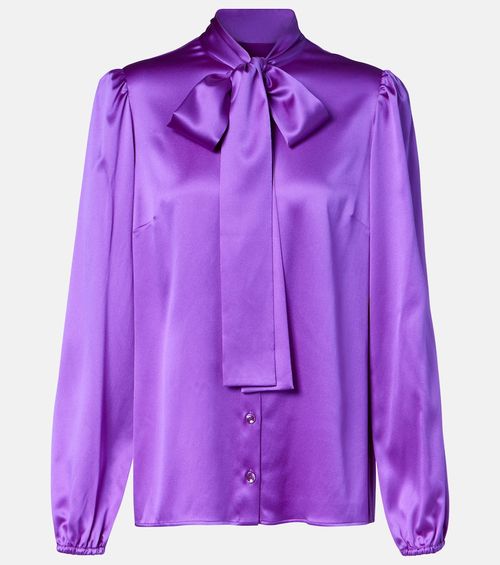 Tie-neck silk-blend satin blouse