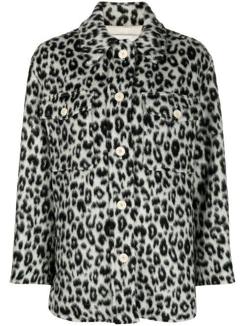 Leopard print shirt jacket - White