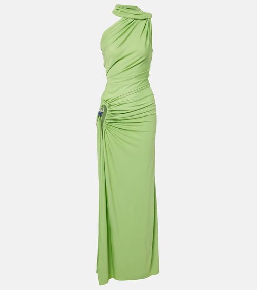 Cutout embellished draped maxi dress