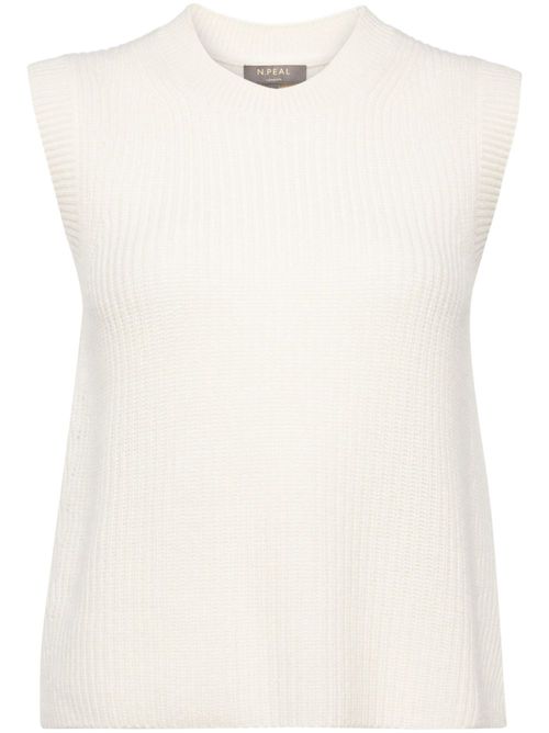 Ribbed round-neck tank top - White