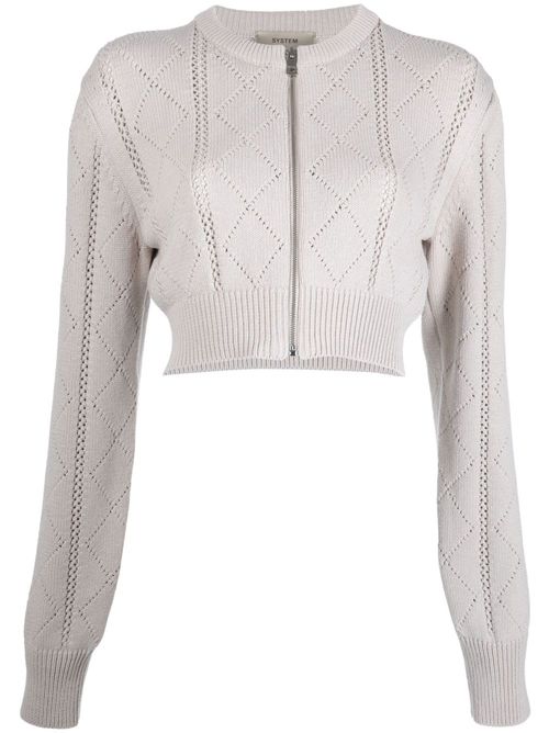 Argyle-knit cropped cardigan - Neutrals