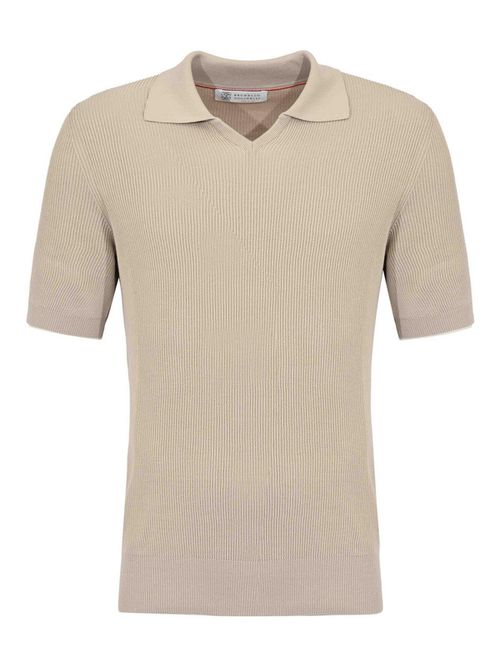 Ribbed polo shirt in cotton jute