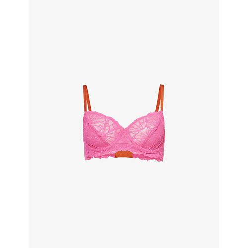 Womens Bright Pink Flora Balconette Recycled-nylon bra 32F