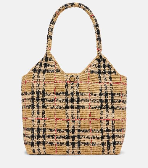 Check Large raffia tote bag
