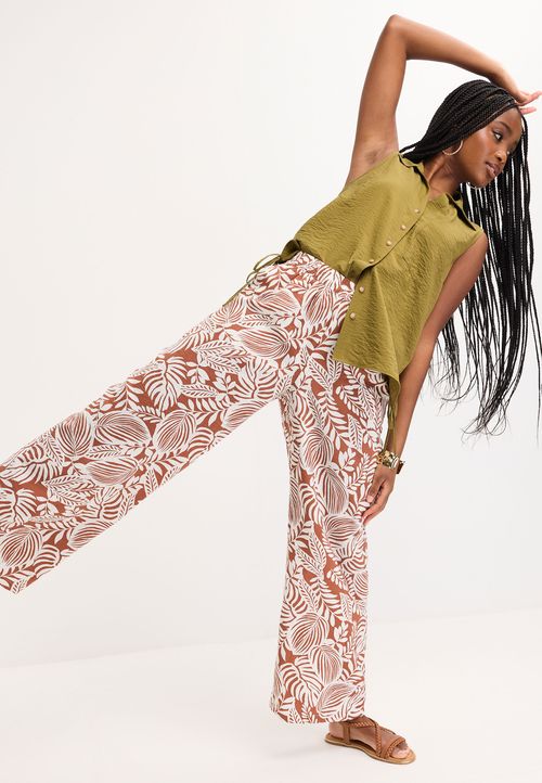 Womens Rust Floral Airflow Wide Leg Trousers