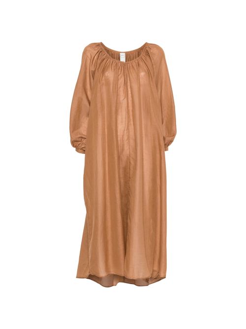 Classic Long Linen and Cotton Dress with V-Neck and Adjustable Cuffs