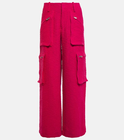 High-rise wide-leg bouclé cargo pants