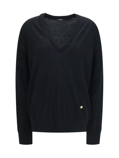 Merino Wool V-Neck Sweater — Black