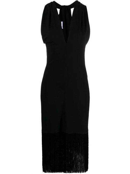 V-neck fringed midi dress - Black